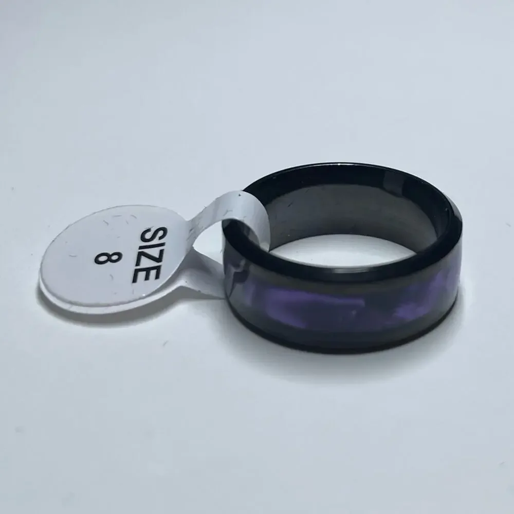 8mm Black Tungsten With Synthetic Purple Tiger Cowrie Inlay Band Ring Size 8